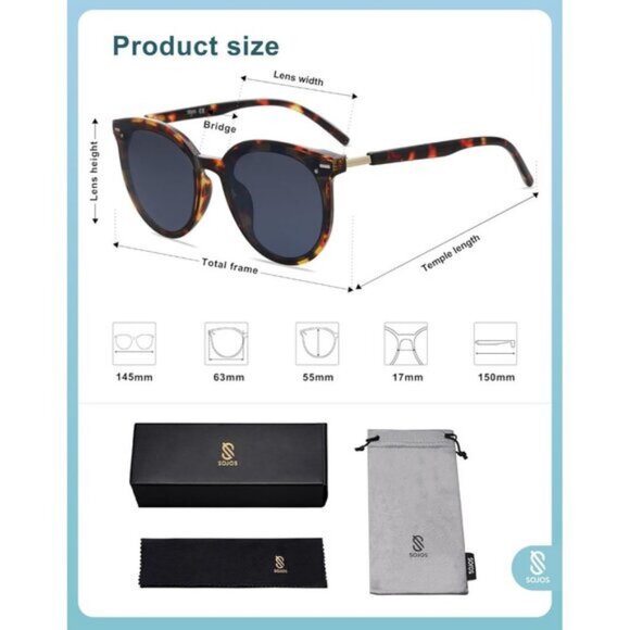 ⚡SOJOS Womens Leopard Trendy Classic Round Retro Vintage Large Frame Sunglasses - Picture 5 of 5